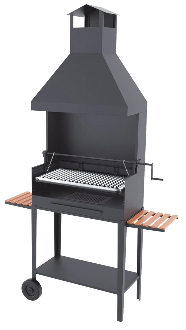 Barbacoa Carbón Y Leña 80 Cm Con Chimenea, Elevador Y Carro